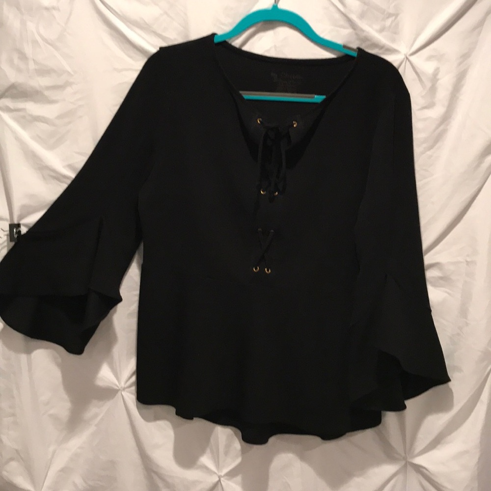 Chico’s Black top flared sleeve lace up front
